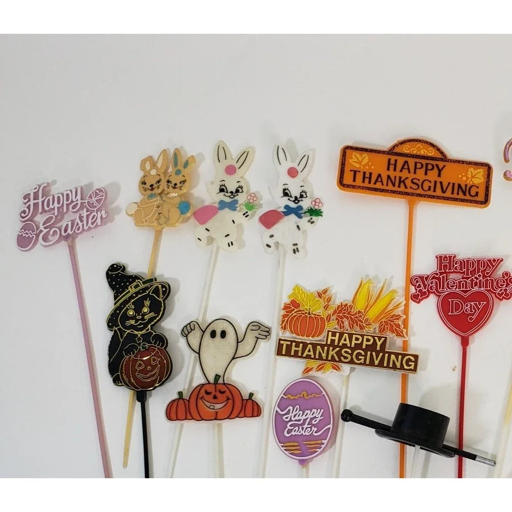Vintage Hard Plastic Floral Picks Holidays Halloween Thanksgiving Easter Top Hat